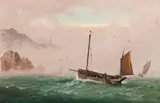 Hauling In Net In Rough Seas by Haughton Forrest, oil on academy board, sold Aug 2018