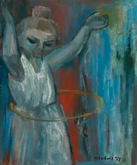 Girl With Hoop by John Molvig, 1957, oil on composition board, sold Aug 2018
