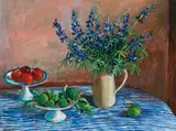 Lupins And Lemons by Margaret Olley, 1980, oil on composition board, offered Jun 2018