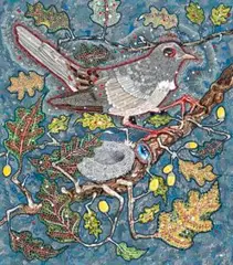 From Her Nest In The Holm-Oak Tree The Nightingale Heard Him by Del Kathryn Barton, 2011, synthetic polymer paint, gouache, watercolour and ink on polyester canvas, sold Jun 2018