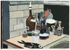 Kitchen Objects by Cressida Campbell, 1990, unique colour woodblock print, sold Apr 2018