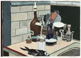 Kitchen Objects by Cressida Campbell, 1990, unique colour woodblock print, sold Apr 2018