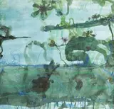 Frog Trembling On A Lotus Leaf by John Olsen, c.1995, watercolour, gouache and pastel on paper, sold Apr 2018