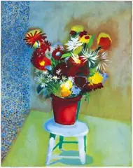 Flowers In The Red Vase by Charles Blackman, 1973, oil on canvas, sold Apr 2018