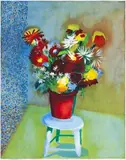 Flowers In The Red Vase by Charles Blackman, 1973, oil on canvas, sold Apr 2018