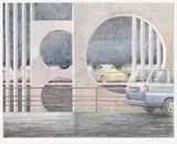 Drawing II 1993 for FLORENCE STATION CARPARK, 1993 – 94 by Jeffrey Smart, pencil on paper, sold Apr 2018