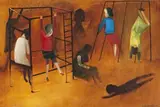 Playground by Charles Blackman, 1964, oil on canvas on composition board, sold Apr 2018