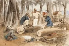 Timber Splitters by S. T. Gill, 1865, watercolour on paper, sold Apr 2018