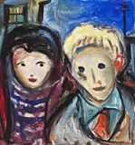 Girl And Boy Watching Me Paint by Danila Vassilieff, 1949, oil on composition board, sold Apr 2018