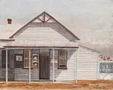 Walbundrie Hotel Nsw, Bar Entrance by Helen Ogilvie, 1969, tempera on board, sold Apr 2018