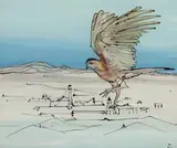 Bird Over Tin Mine, North Queensland by Sidney Nolan, 1949, enamel and ink on glass, sold Apr 2018