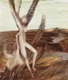 Leda And Swan by Sidney Nolan, 1959, fabric dye and crayon on paper, sold Apr 2018