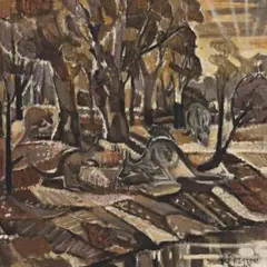 Kangaroos Feeding by Margaret Preston, 1945, oil on canvas, sold Nov 2017