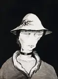 Old Woman by Joy Hester, 1955, brush and ink, and blue crayon on paper, sold Nov 2017