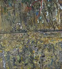 Blue Kite, Kew Billabong I (Kew Billabong, Old Kite) by Fred Williams, 1976, oil on canvas, sold Nov 2017