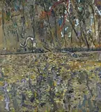 Blue Kite, Kew Billabong I (Kew Billabong, Old Kite) by Fred Williams, 1976, oil on canvas, sold Nov 2017