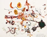 Deep And Dissolving Verticals Of Light Ferry The Fall Of Moonshine Down – Salute To Slessor’S Five Bells by John Olsen, 1973, watercolour, gouache and ink on paper, sold Nov 2017