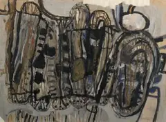 Abstract by John Olsen, 1960, gouache, ink and pastel on paper, sold Nov 2017