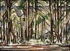 Untitled (Karri Forest) by Howard Taylor, 1963, oil on composition board, sold Nov 2017