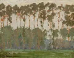 Poplars by E. Phillips Fox, oil on wood panel, sold Nov 2017