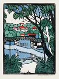 MOSMAN BRIDGE, c.1925 – 26 by Margaret Preston, hand-coloured woodcut, sold Nov 2017