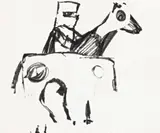 Kelly On Horse by Sidney Nolan, 1950, ink and collage on paper, sold Nov 2017