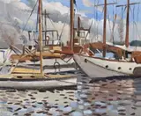 Moorings At Pittwater by Herbert Badham, 1949, oil on canvas on board, sold Nov 2017