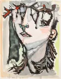 Étude de portrait à la couronne d’épines by Mario Prassinos, 1944, Gouache sur papier, sold May 2025
