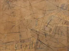 Palimpseste by Georges Noël, 1962, Technique mixte (acétate de polyvinyle, sable, pigments) et collage (papier) sur toile, sold May 2025