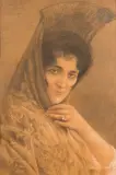 Portrait d’Emma Calvé en costume de scène by Eugène Loup, 1898, Crayon et rehauts blancs sur papier, dédicacé en haut à gauche et signé «à Emma Calvé en h, sold May 2025