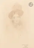 Portrait d’Emma Calvé by Ernest Hébert, 1889, Crayon noir, sold May 2025