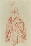 Jeune femme soulevant un pan de sa robe by Nicolas Lancret, Sanguine, sold Jun 2023