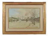 Place en hiver by Francis Garat, Aquarelle et fusain, sold May 2023
