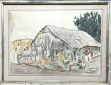 Au marché de Koulikoro, Soudan by Pierre Castagnez, 1934, Aquarelle et encre, sold Apr 2023