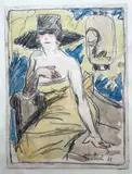Femme au chapeau by Jules Marie Canneel, Aquarelle et fusain, sold Apr 2023