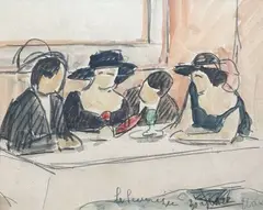 Scène de café by Maurice Le Scouezec, Aquarelle, sold Apr 2023