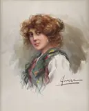 Femme à l'étole by Achille Guerra, Aquarelle, sold Apr 2023