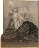 Deux panthères by Paul Jouve, Technique mixte, dessin au crayon noir et à l'estompe, gouache et collage, sold May 2021