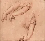 Études de bras by Abraham Bloemaert, Plume, encre brune et sanguine, sur papier lavé rose, sold May 2021