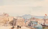 et probablement Giacinto GIGANTE (Naples, 1806-1876) Le port de Naples by Francesco Ii de Bourbon-Siciles, Aquarelle, plume, encre brune et rehauts de gouache sur papier, sold Dec 2020