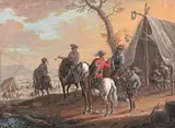 Halte de cavaliers, trinquant et fumant by Jean-Baptiste Le Paon, Gouache, sold Oct 2020