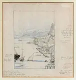 Corfu from the Palace by Edward Lear, Mine de plomb, plume et aquarelle, avec de nombreuses annotations, sold Oct 2020