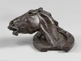 Tête de cheval émergeant d'un fer à cheval by Pierre-Nicolas Tourgueneff, 1892, Épreuve en bronze patiné, sold Oct 2020