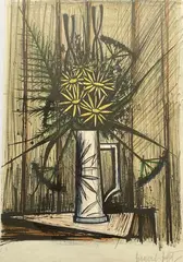 Bouquet de fleurs jaunes by Bernard Buffet, Lithographie annotée EA (épreuve d'artiste) en bas à gauche et signée en bas à droite, sold Jun 2021