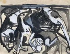 Composition aux animaux by Pierre Tal-Coat, 1944, Gouache et lavis d'encre de Chine, sold Jun 2021