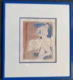Petit nu au canapé bleu by Robert Delval, Aquarelle signée en bas à droite, sold Jun 2021