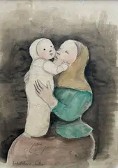 Maternité by Madeleine Luka, Aquarelle signée en bas à gauche, sold Jun 2021