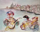 Sérénade vénitienne by Walter Spitzer, Aquarelle gouachée signée en bas à gauche, sold Jun 2021