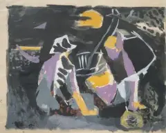 Composition by Roger Chastel, Gouache signée en bas à gauche, sold Jun 2021