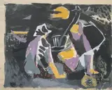 Composition by Roger Chastel, Gouache signée en bas à gauche, sold Jun 2021